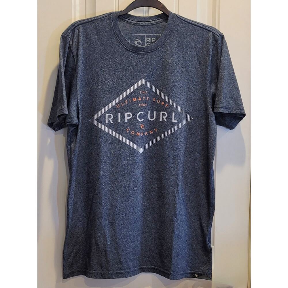 Rip Curl Y2K Surf Apparel Mens Blue Gray Heather Short Sleeve Graphic Shirt Sz:M